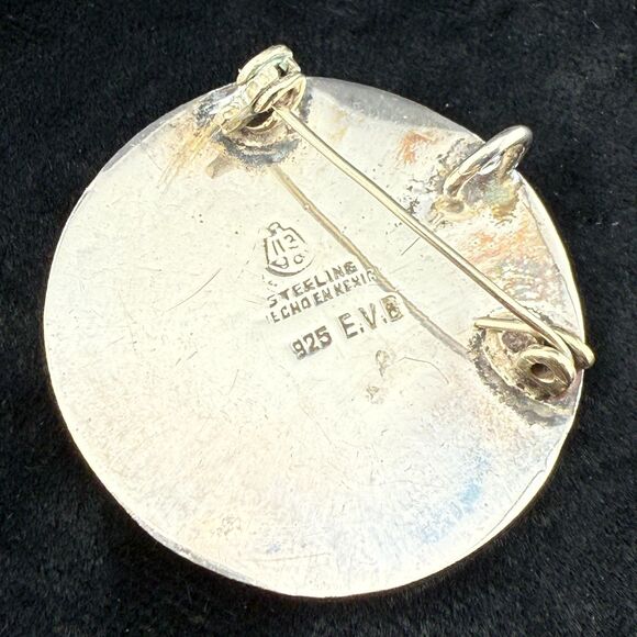 Sterling Silver Round Aztec Mayan Calendar Pin Brooch Pendant Signed Mexico 925 - Picture 4 of 7